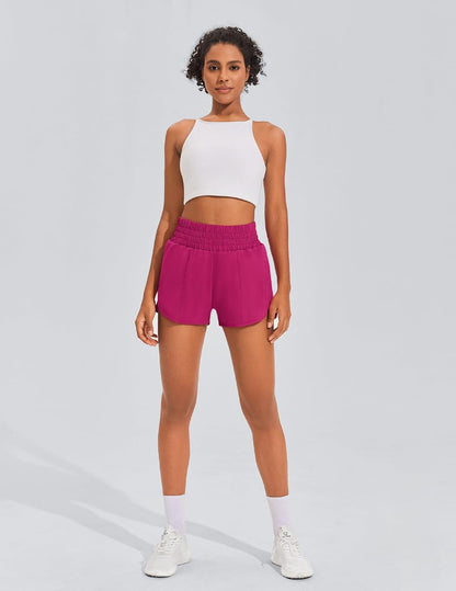 Women'S Athletic Shorts for Gym Workout Running Short with High Waisted Zip Pockets