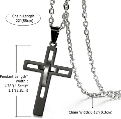 Cross Pendant Necklace for Men Women: High Polish Hollow Openwork Stainless Steel Cross Chain Mens Jewelry Gifts