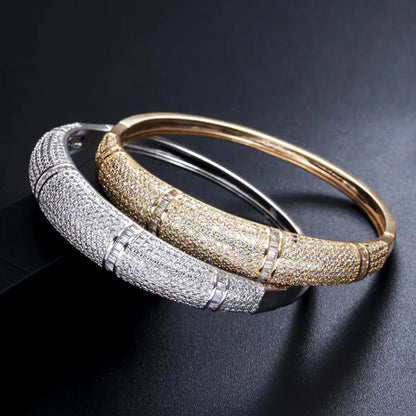 Gloriya Expensive Ladies Modern Jewelry Silver Gold Plated Micro Pave Sparkle AAAAA Cubic Zircon Women Noble Bangle Bracelet for Engagement Gift