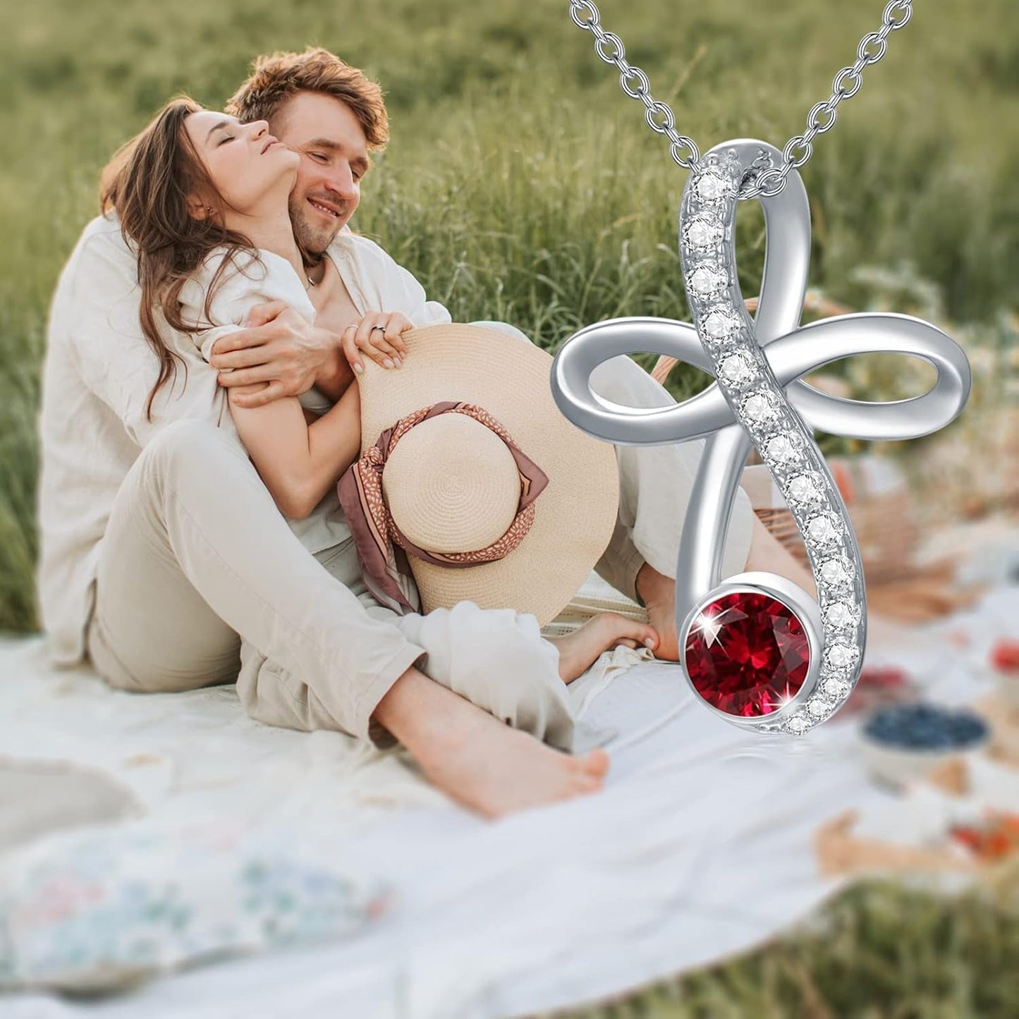 Infinity Cross Knot Necklace S925 Sterling Silver Birthstone Jewelry Pendant Necklaces Gifts for Women Mom Girls