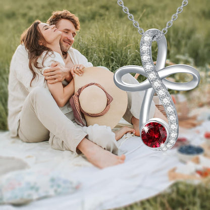 Infinity Cross Knot Necklace S925 Sterling Silver Birthstone Jewelry Pendant Necklaces Gifts for Women Mom Girls