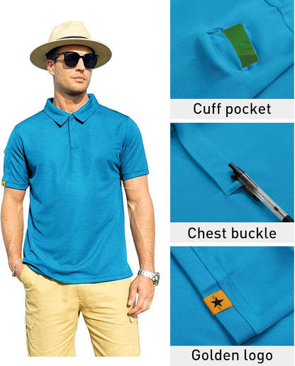 Mens Polo Shirt Short Sleeve Sports Tactical T-Shirt Athletic Golf Polos Daily Casual Stylish Collared Shirts for Men - WORLD TIME VISITS