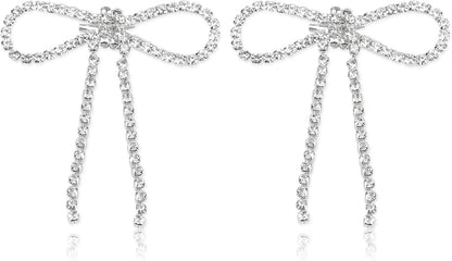 2Pcs Rhinestone Brooches Set Tassel Bow Womens Lapel Brooch Crystal Bag Clips Clothing Badge Brooch Rhinestone Shoe Clips for Woman Lapel Badge Pins DIY Craft Decorations(Tassel Bow)