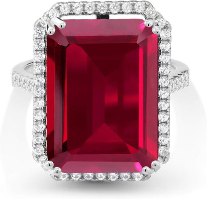 925 Sterling Silver Gemstone Birthstone Engagement Ring | Emerald Cut 18X13MM | Wedding Anniversary Promise Ring for Women | Available in Size 5, 6, 7, 8, 9