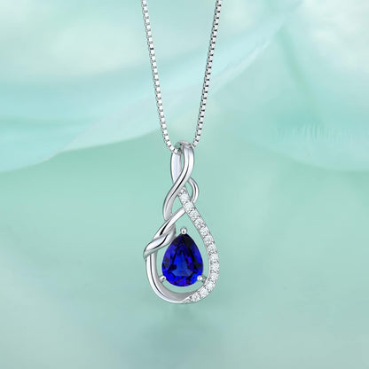 Infinity Teardrop Pendant Necklace for Women 925 Sterling Silver Birthstone Jewelry