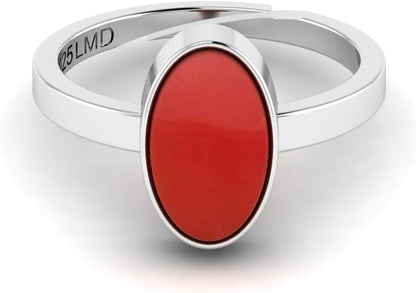 11.25 Carat Natural Red Coral/Moonga Gemstone Silver Plated Adjustable Ring for Women and Men - WORLD TIME VISITS