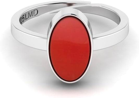 11.25 Carat Natural Red Coral/Moonga Gemstone Silver Plated Adjustable Ring for Women and Men - WORLD TIME VISITS