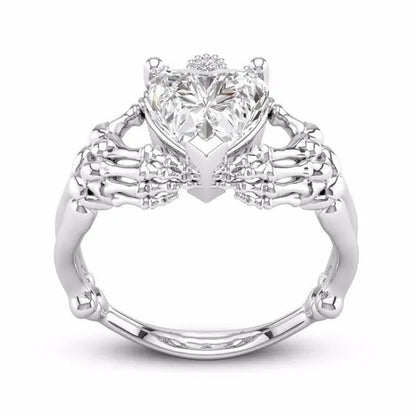 Claddagh White Sapphire Heart Punk Skeleton Hands Diamond Promise Proposal Engagement Wedding Band Rings Size 5 - 12 - WORLD TIME VISITS