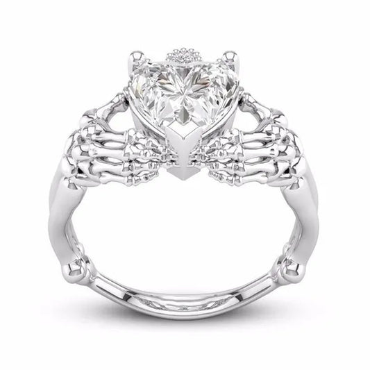 Claddagh White Sapphire Heart Punk Skeleton Hands Diamond Promise Proposal Engagement Wedding Band Rings Size 5 - 12 - WORLD TIME VISITS