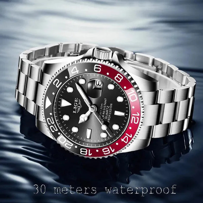 LIGE Military Men's Watch Stainless Steel Band Date Mens Business Male Watches Waterproof Luxuries Men Wrist Watches for Men