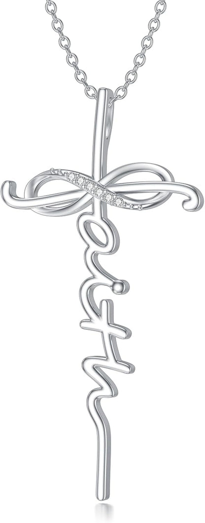 Diamond Faith Cross Necklace for Women 925 Sterling Silver Infinity Faith Pendant with Lab Grown Diamond Jewelry Gifts for Her - WORLD TIME VISITS