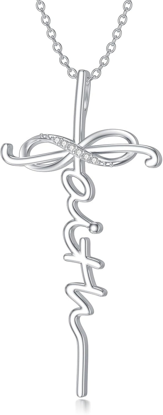 Diamond Faith Cross Necklace for Women 925 Sterling Silver Infinity Faith Pendant with Lab Grown Diamond Jewelry Gifts for Her - WORLD TIME VISITS