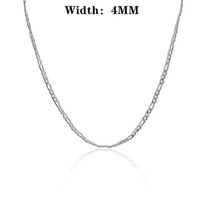 2Pcs/Set(Bracelet+Necklace) Charm Men Women Figaro Curb Link Chain Bracelet Necklace Fashion 925 Sterling Silver Exquisite Jewelry Gifts