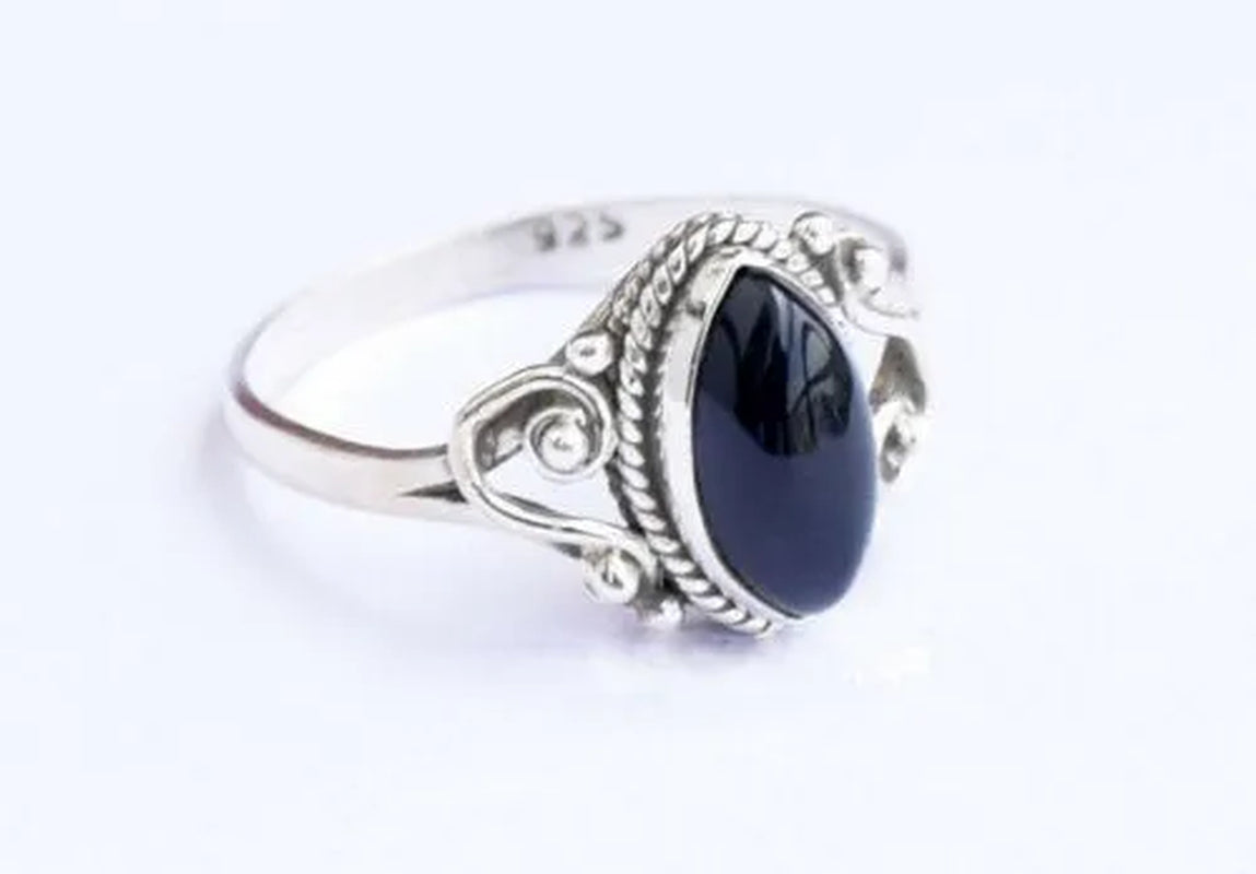 925 Sterling Silver Marquise Shape Black Onyx Handmade Ring Engagement Rings for Women Men Vintage Fine Jewelry Party Ring Gift