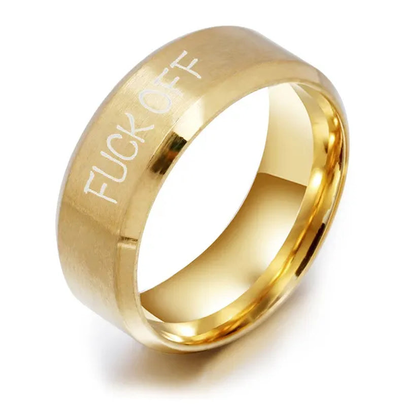 Fuck off Retro Steel Ring Black Silver Tone Male Simple Rings Jewelry Accessories Gifts