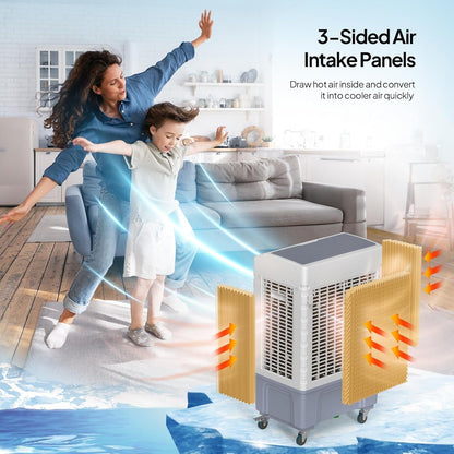 10.5Gallon Evaporative Air Cooler, 2600CFM Portable Swamp Cooler with Remote Control, Oscillation, 3 Speeds, 7.5H Timer & 40L Water Tank, 3-IN-1 Cooling Fan for Home Office Garage Outdoor