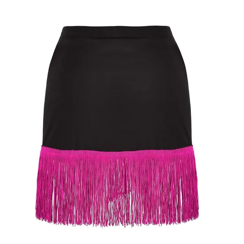 Women Adult Wear Elastic Waistband Fringe Flowing Tassels Latin Skirt Tango Rumba Dancewear