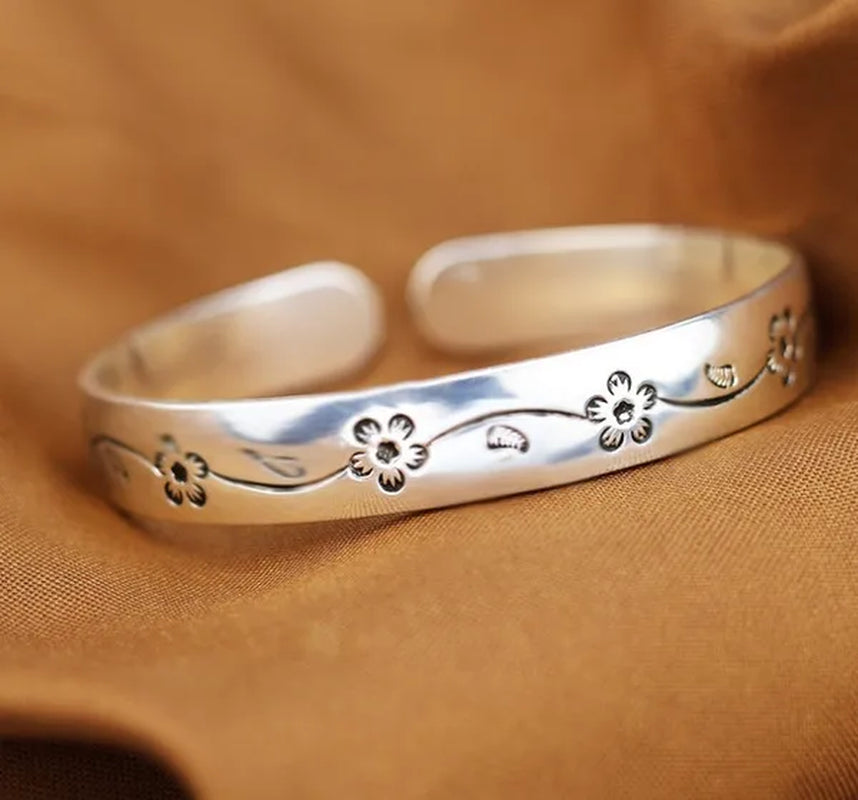 Classical Fashion Women Jewelry 925 Sterling Silver Flower Design Cuff Bangle&Bracelet for Gifts
