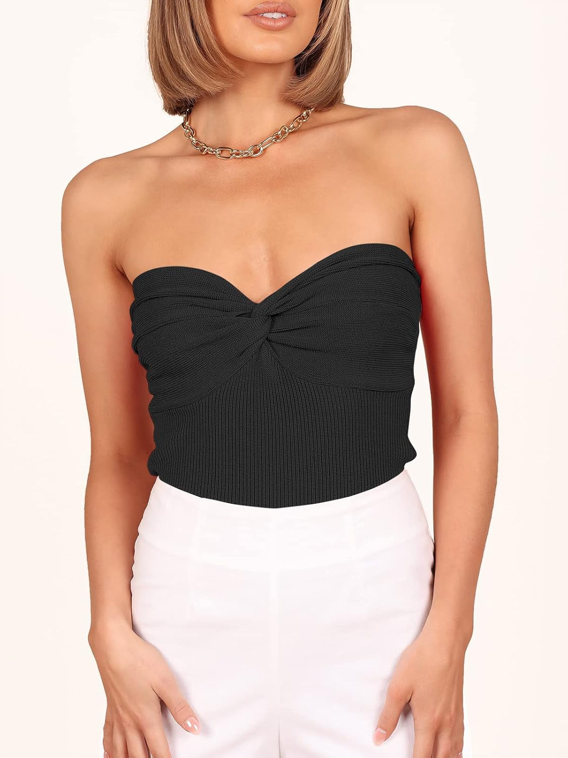 Women Crop Tube Tops Bandeau Strapless Ribbed Knit Twist Knot Y2K Corset Tanks Top 2025 Summer Vacation Outfits