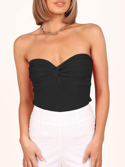 Women Crop Tube Tops Bandeau Strapless Ribbed Knit Twist Knot Y2K Corset Tanks Top 2025 Summer Vacation Outfits