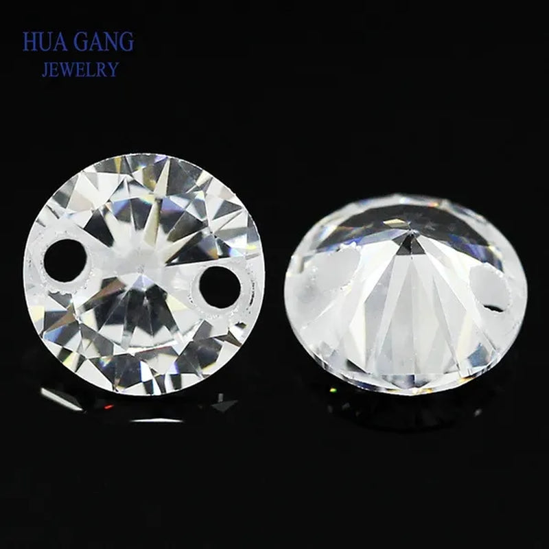 Double Holes Beads Cubic Zirconia Stones AAAAA White Cubic Zirconia Stone Loose Zircon Stone DIY Jewelry Beads - WORLD TIME VISITS