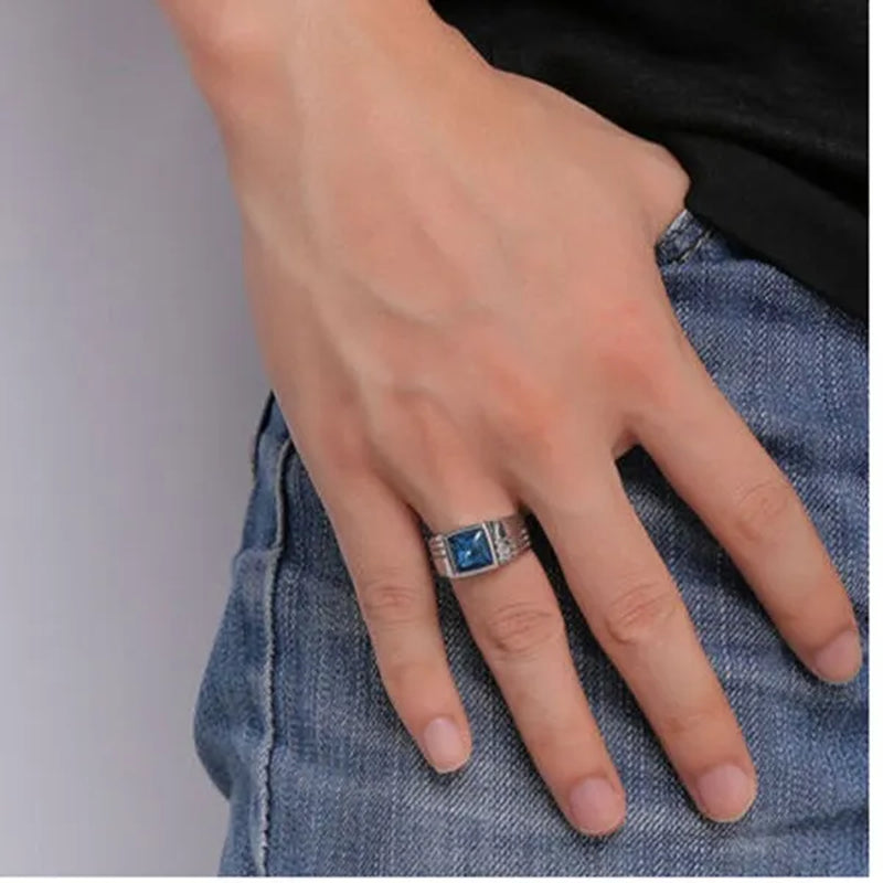 New Jewellery 925 Silver Filled Blue Sapphire Men Ring Set Gift Size 7/8/9/10/11/12/13/14