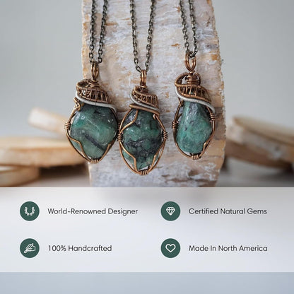 Natural Certified Emerald Necklace for Women - May Birthstone Necklace for Women - Designer Pendant Necklace - 45-50 Carat Emerald, Antique Bronze Chain
