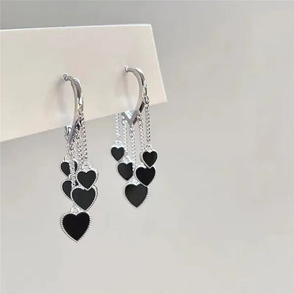 New Style Black Love Earrings Ladies Tassel Earrings Temperament Cold Wind Earrings - WORLD TIME VISITS