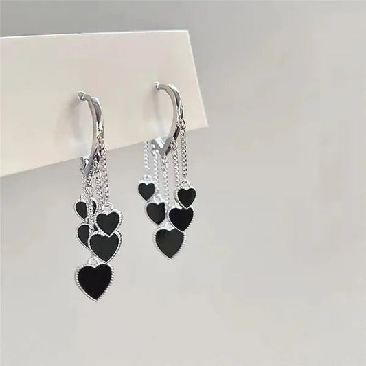 New style black love earrings ladies tassel earrings temperament cold wind earrings