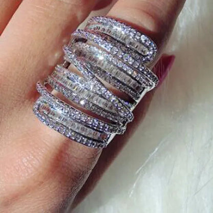Elegant  Silver White Sapphire Natural stone Birthstone Gemstones Engagement Wedding Anniversary Bride Man Women Ring Size 6 7 8 9 10