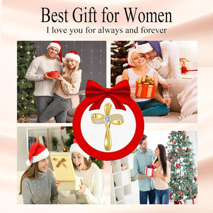 18K Gold Plated Cross Necklace for Women, S925 Sterling Silver Necklace for Women, Infinity Loop Pendant Jewelry with 5A Cubic Zirconia, Anniversary Birthday Christian Gifts for Women Her Wife
