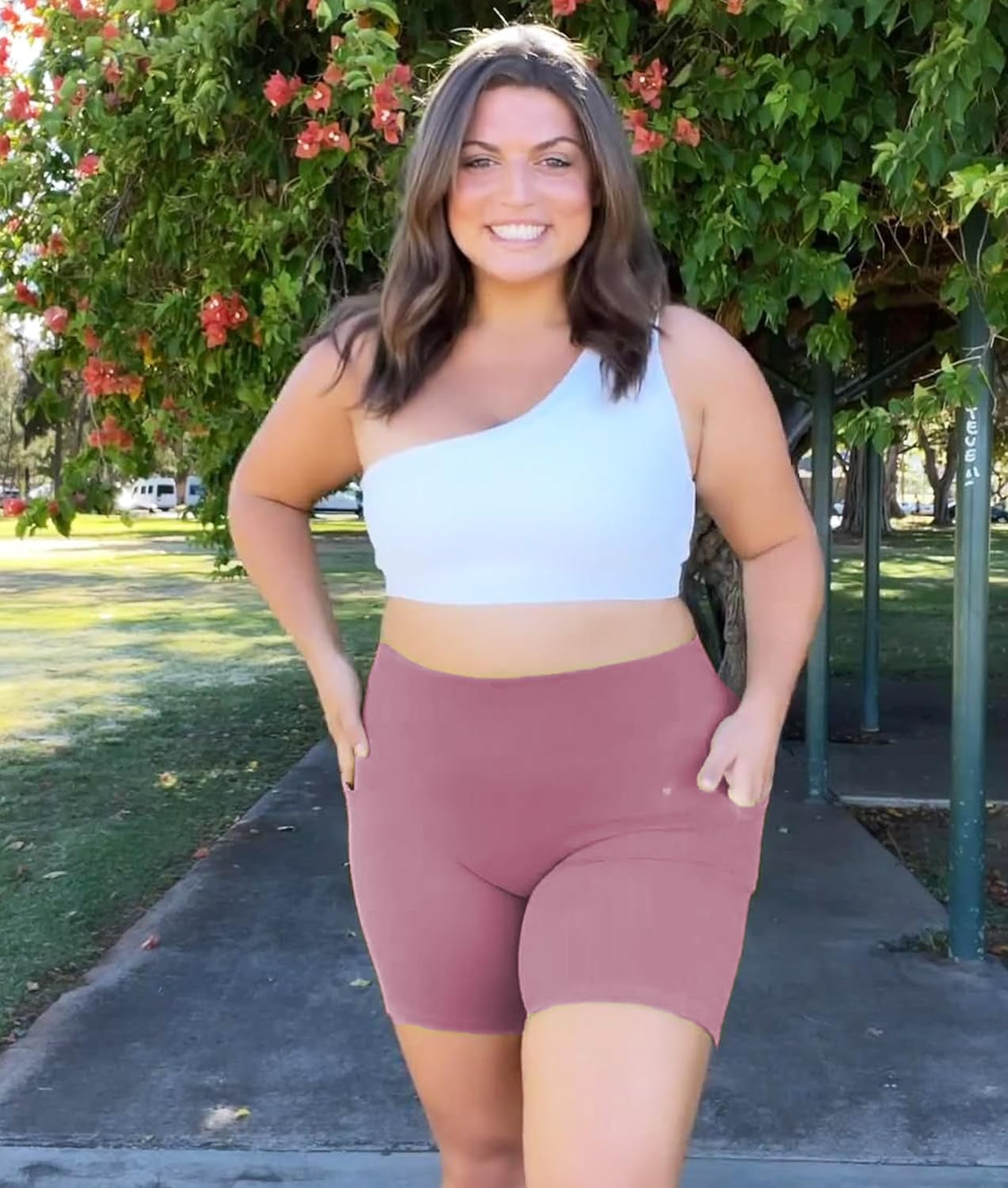 3 Pack plus Size Biker Shorts with Pockets for Women-High Waisted 8" Yoga Pants Workout Shorts