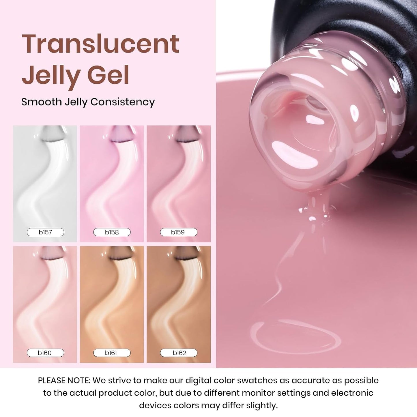Beetles Jelly Gel Nail Polish Set, 6 Colors Milky White Nude Pink Sheer Brown Gel Polish Kit Nail Concealer Translucent Effect Soak off Uv French Nail Art Gift for Women Ultimate Monochrome Collection