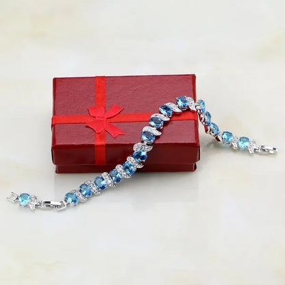 Casual 925 Sterling Silver Jewelry Mystic Sky Blue Cubic Zirconia White Topaz Charm Bracelets For Women
