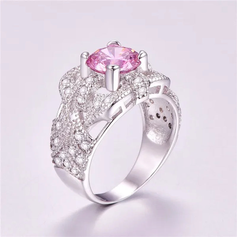 Round Cut Rainbow & Pink White Topaz Gemstone 100% 925 Sterling Silver Ring Size 6 7 8 9