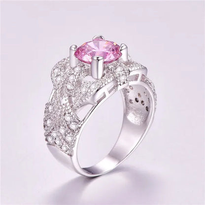 Round Cut Rainbow & Pink White Topaz Gemstone 100% 925 Sterling Silver Ring Size 6 7 8 9