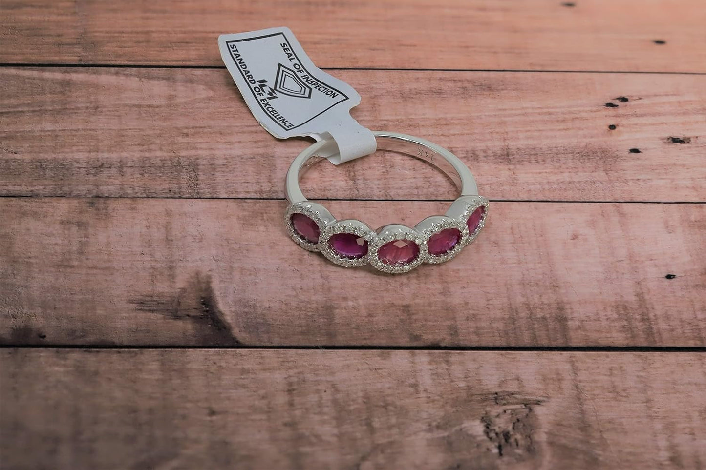 14K White Gold Genuine Ruby 1-3/8Ct Oval, Diamonds Band Ring, Size 7