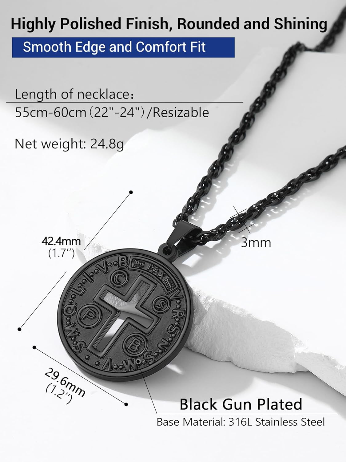 Cross of St Benedict Necklace Confirmation Cross Jesus Saint Black round Medal Medallion Pendant Catholic Christian Jewelry