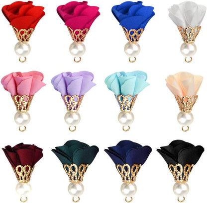 84 Pieces 12 Colors Fabric Flower Pendants Floral Cloth Tassel Jewelry Charms with Metal Caps for Earring Jewelry Making Key Chain DIY