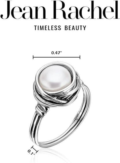 925 Sterling Silver Ring with Fresh Water Pearl Wire Wrap Vintage Design - Hypoallergenic, Nickel & Lead-Free - Artisan Handcrafted Statement Rings for Women