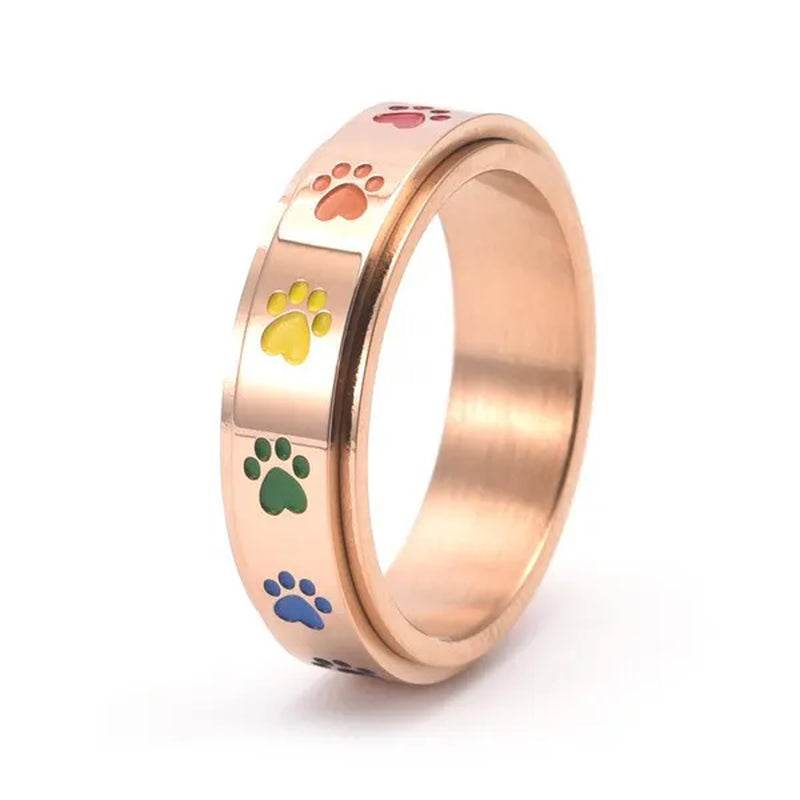 Women Men Multicolor Cartoon Cute Dog Footprints Spinner Ring Gay Lesbian LGBT Pride Stainless Steel Rainbow Color Cat Claw Paw Prints Rotatable Rings Engagement & Wedding Band Size 6-12 Black / Silver / Gold / Rose Gold