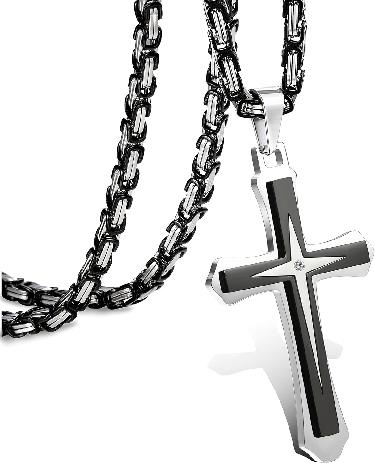 Black 14K Gold Plated 𝐂𝐫𝐨𝐬𝐬 𝐍𝐞𝐜𝐤𝐥𝐚𝐜𝐞 for Men Stainless Steel 𝐁𝐲𝐳𝐚𝐧𝐭𝐢𝐧𝐞 Chain with Cross Pendant Necklace 𝐌𝐞𝐧𝐬 𝐆𝐢𝐟𝐭 22-30Inch