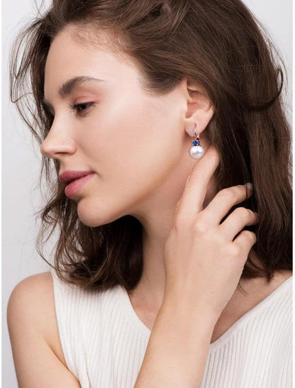 925 Sterling Silver Cubic Zirconia Freshwater Cultured Pearl Drop & Dangle Leverback Earrings