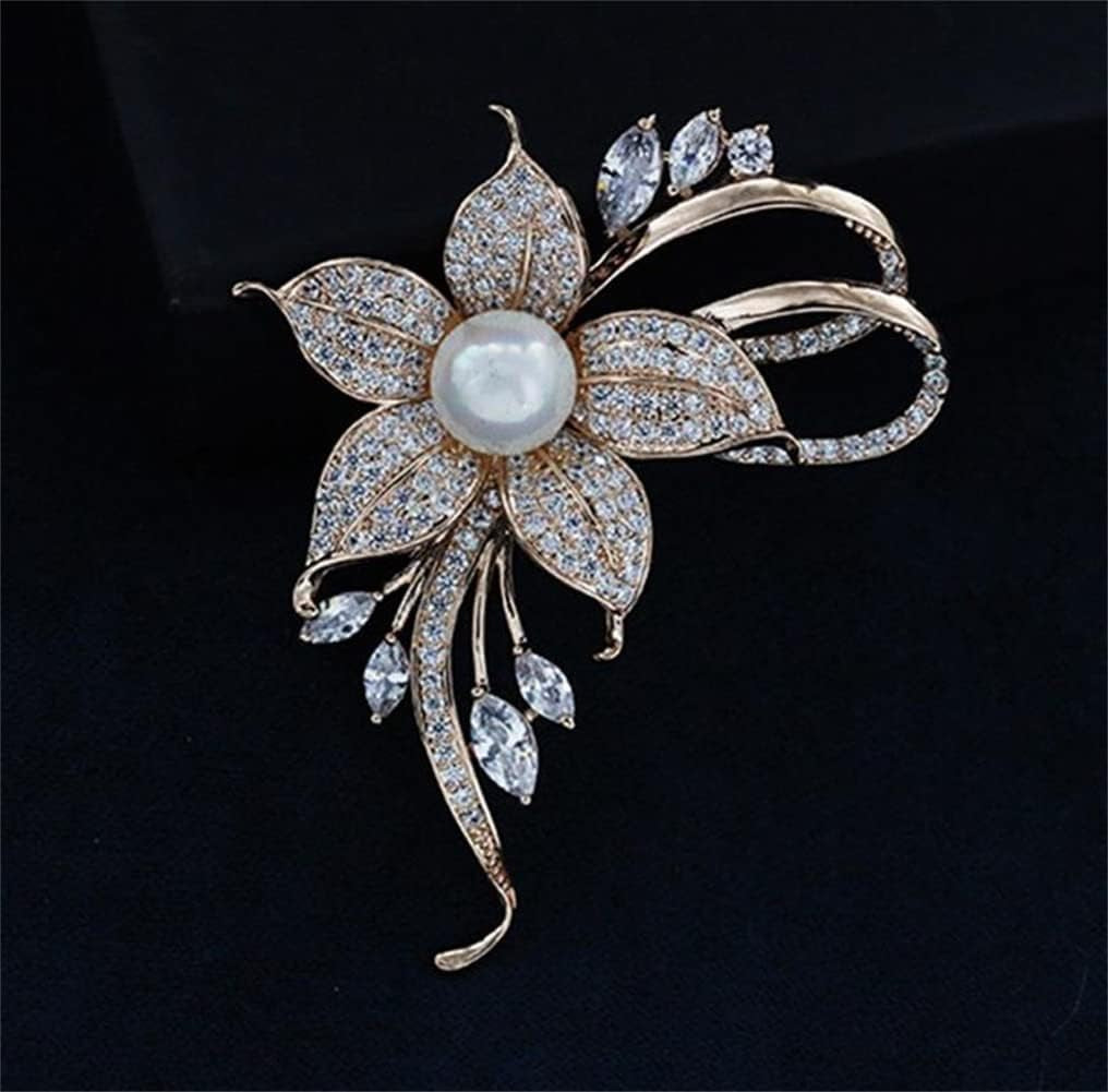 Rhinestone Pearl Flower Brooch Femininity Brooch Art Brooch Flower Brooch Pin Sweater Accessories for Women, Girls, Ladies (1 Count (Pack of 1))