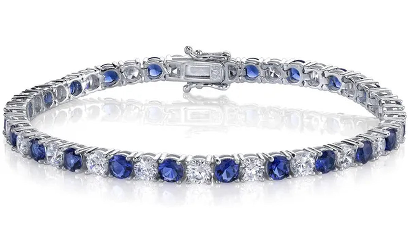 10Ct. 925 Sterling Silver Blue Sapphire Eternity Tennis Bracelet CZ 4MM 7.25"