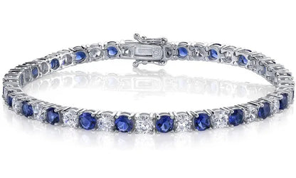 10Ct. 925 Sterling Silver Blue Sapphire Eternity Tennis Bracelet CZ 4MM 7.25"