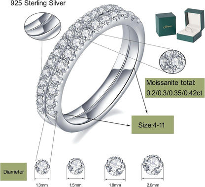 Moissanite Wedding Band for Women Half Eternity 925 Sterling Silver 0.3Ct DEF Color VVS Lab Created Moissanite Thin Real Moissanite Anniversary Engagement Bands Ring Size 4-11