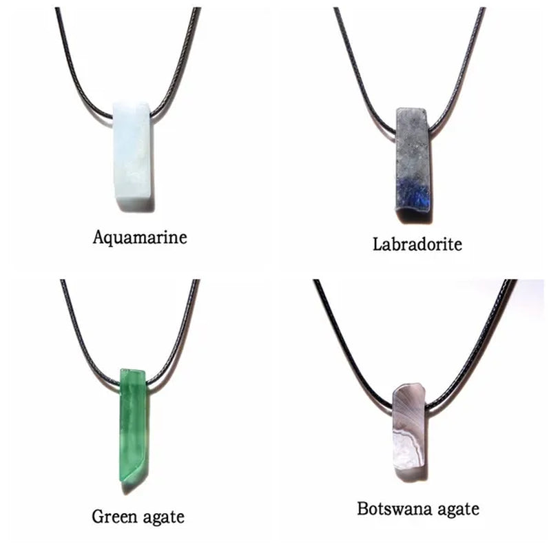 Unique Design Stone Pendant Necklace Fashion Black Rope Natural Stone Aquamarine Amethyst Citrine Beads Necklace Men Women Jewelry