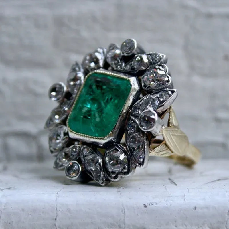 Popular 925 Pure Silver Square Green Diamond Engagement Wedding Love Ring Size 6-11