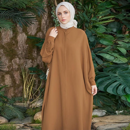 Women'S Muslim Dress Ramadan Abaya Batwing Sleeve Henley Shirt Prayer Kaftan Dubai Islamic Dress